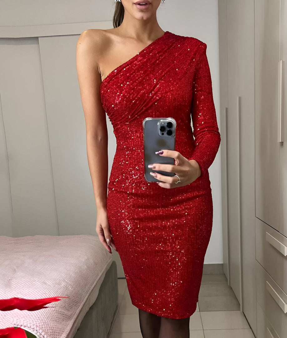 Silver One Shoulder Sequin Formal Dress
