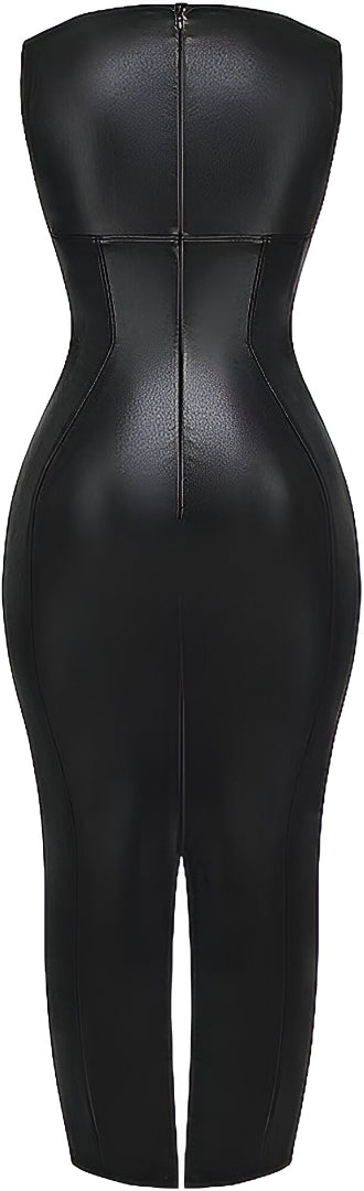 European And American Style Women Dress Autumn New PU Leather Skirt Amazon Split Long Dress