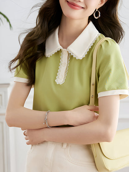 Polo Collar Short Sleeve T-shirt Women