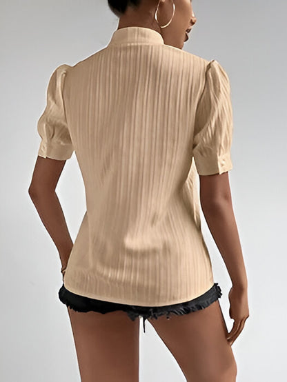 European And American Lace Patchwork Stand-up Collar Women's Top