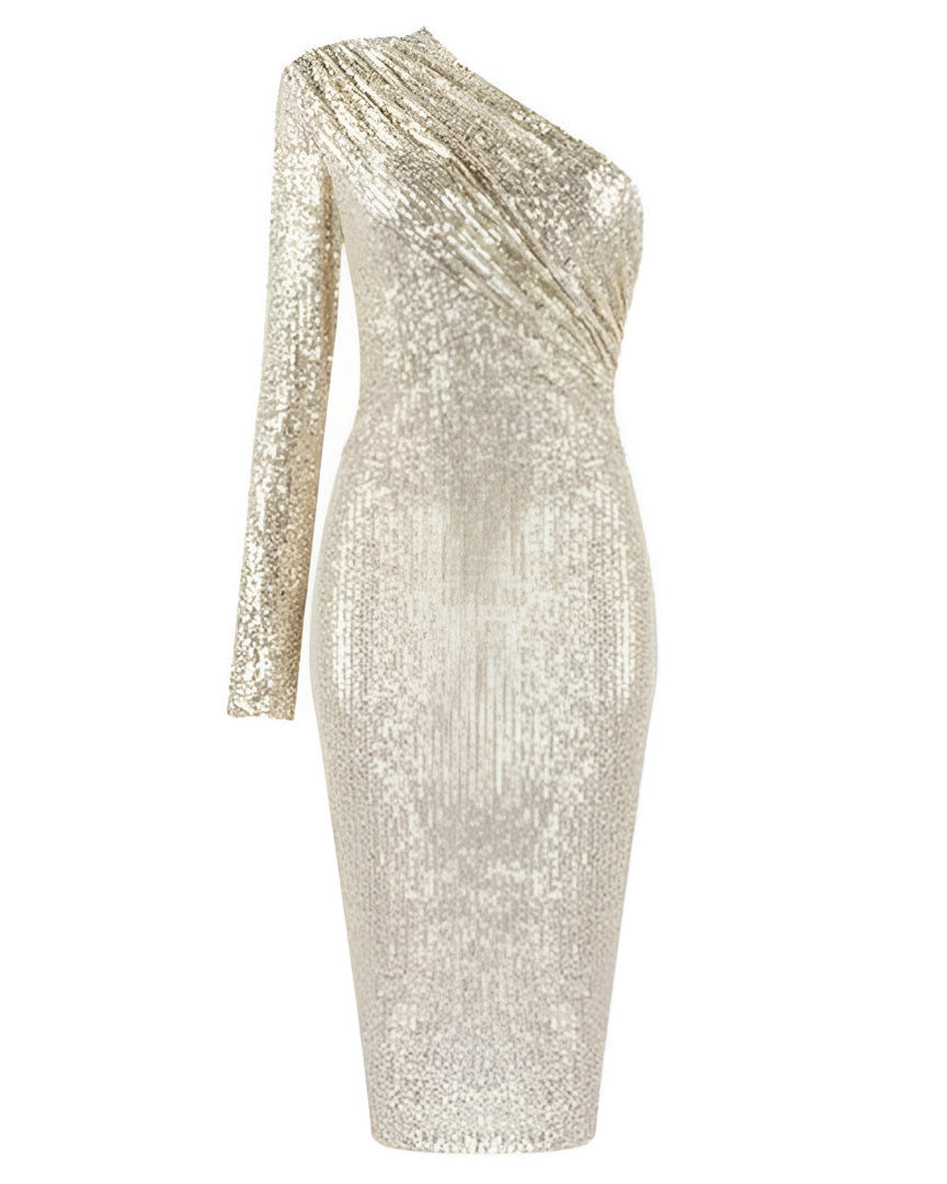 Silver One Shoulder Sequin Formal Dress