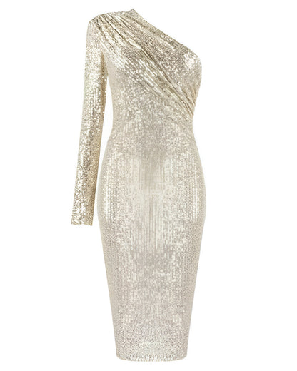 Silver One Shoulder Sequin Formal Dress
